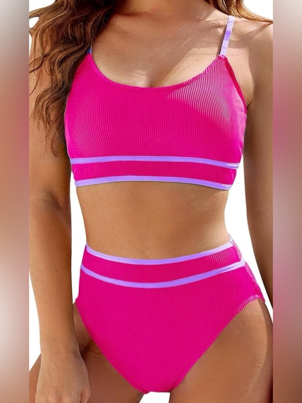 Blooming Jelly (BMJL) Ribbed Color Block High Waisted Bikini Set